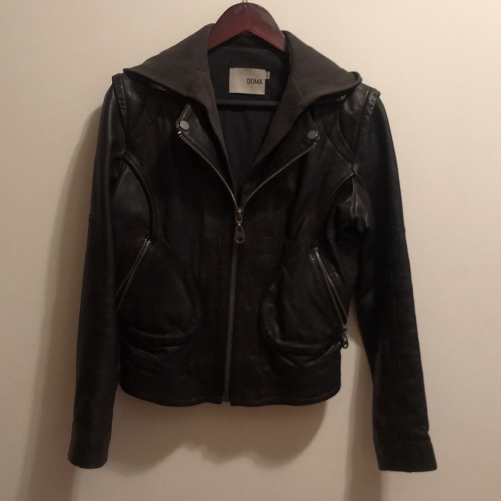 Doma black butter soft leather hooded jacket